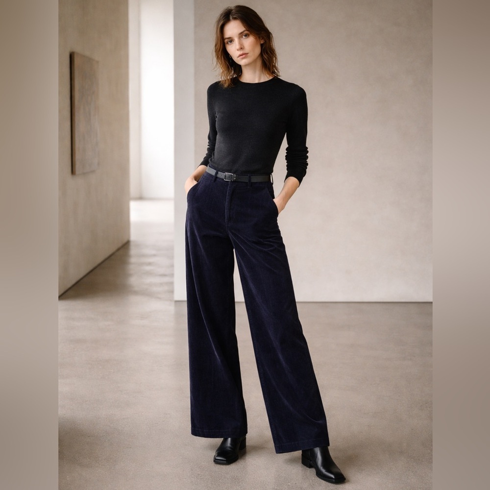 Catherine Andre Eugenie Blue Corduroy Wide Leg Trouser Size 40 Small Batch